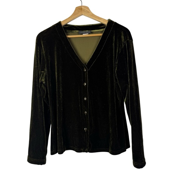 Vintage Linda Leal Green Velvet Long Sleeve Button Down XL - Picture 1 of 4